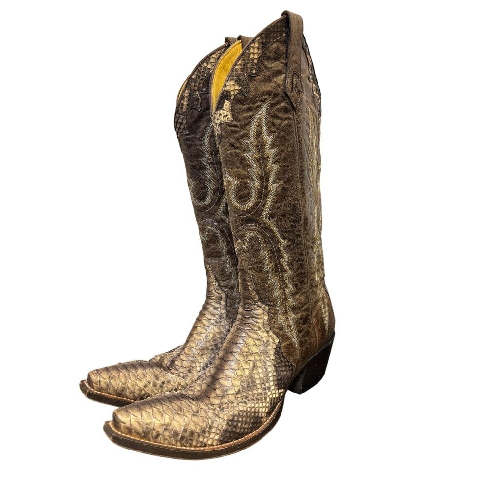 Rod Patrick Brown Python Western Boots Size 10 - image 1